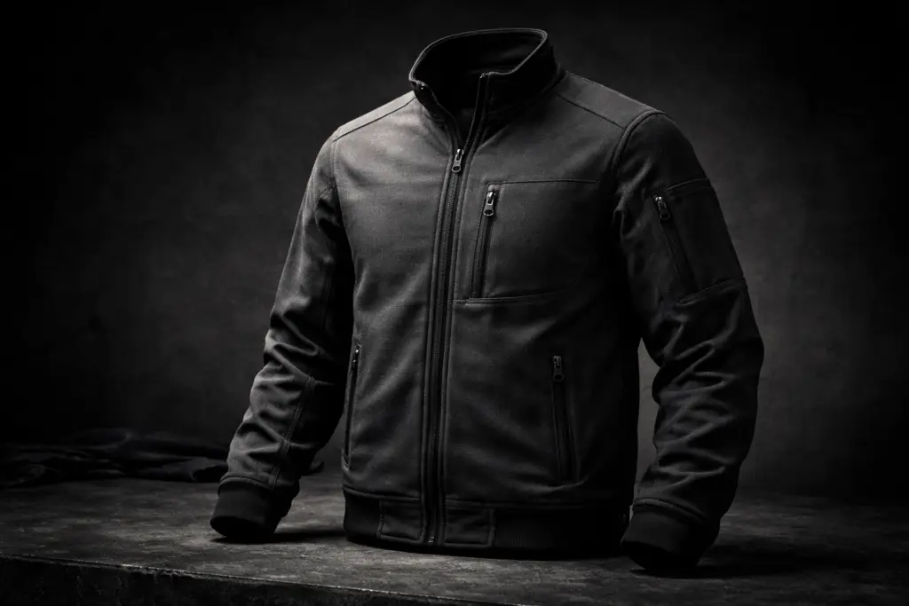 stichfeste kleidung - schnitthemmende Jacke mit dunklem Hintergrund